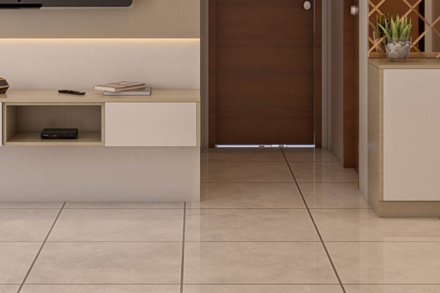 Glossy Cream Floor Tiles - Livspace