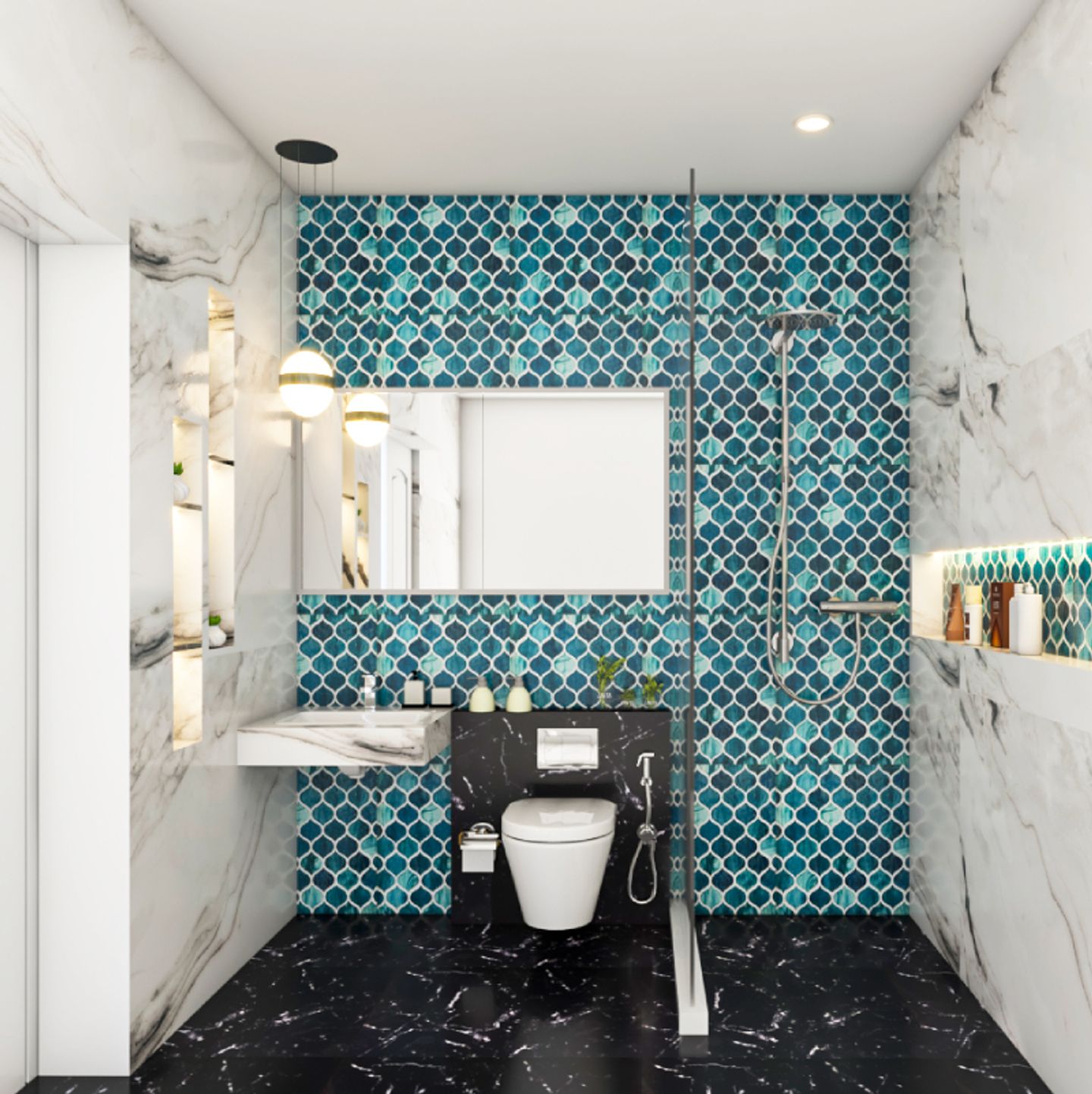 Matte Blue Bathroom Tiles Design - Livspace