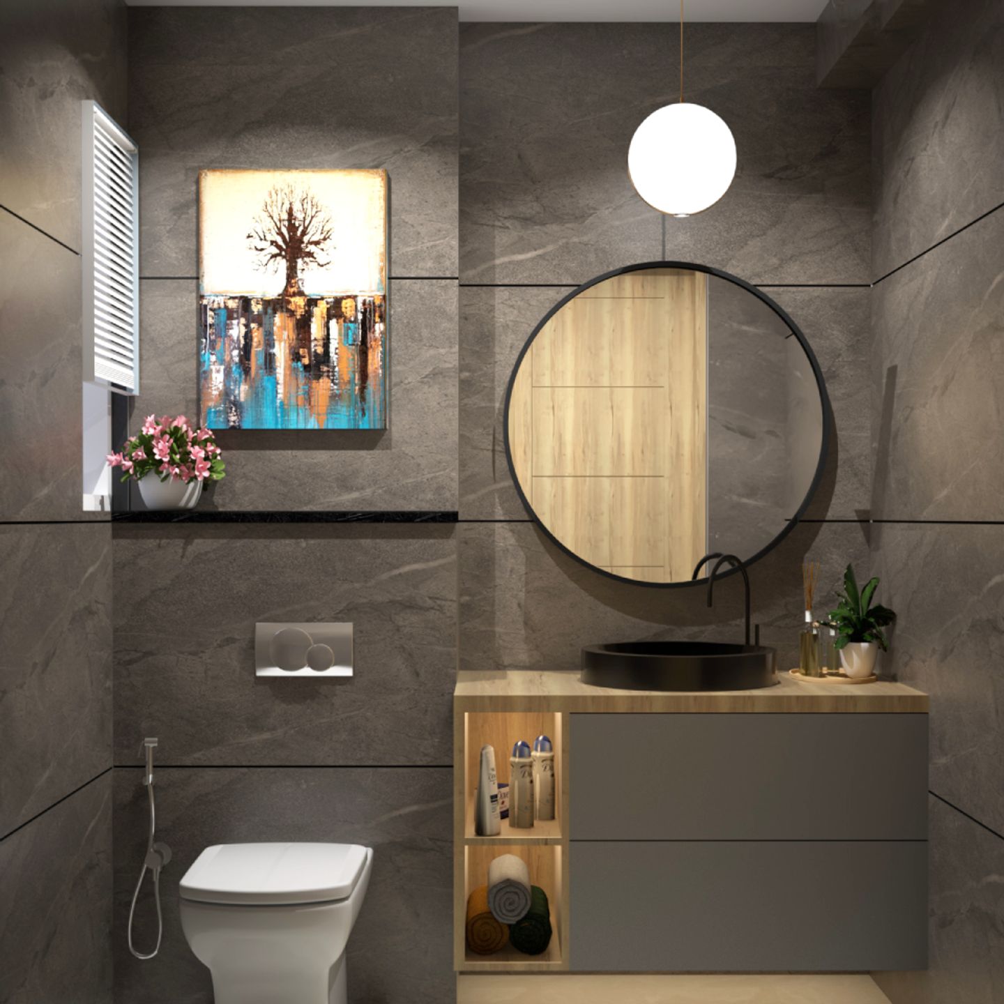 Matte Grey Bathroom Tiles - Livspace