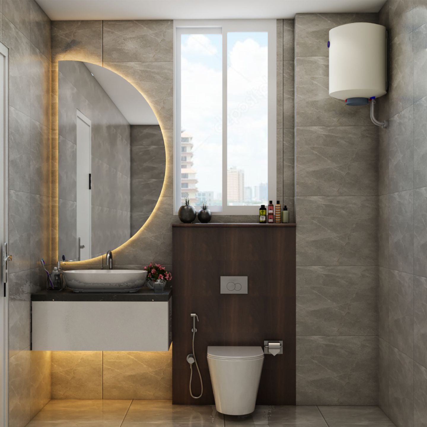 Rectangular Grey Bathrooms Tiles - Livspace