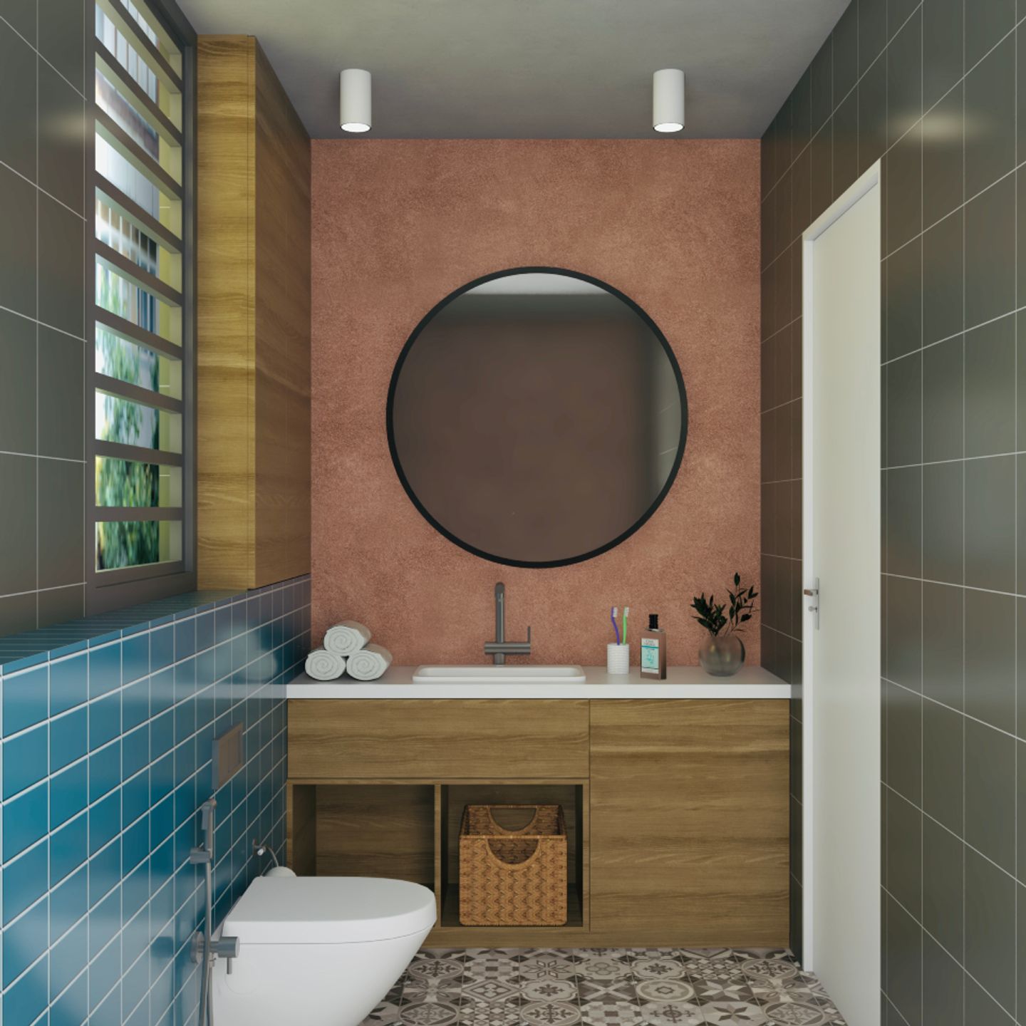 Blue And Grey Bathroom Tiles - Livspace
