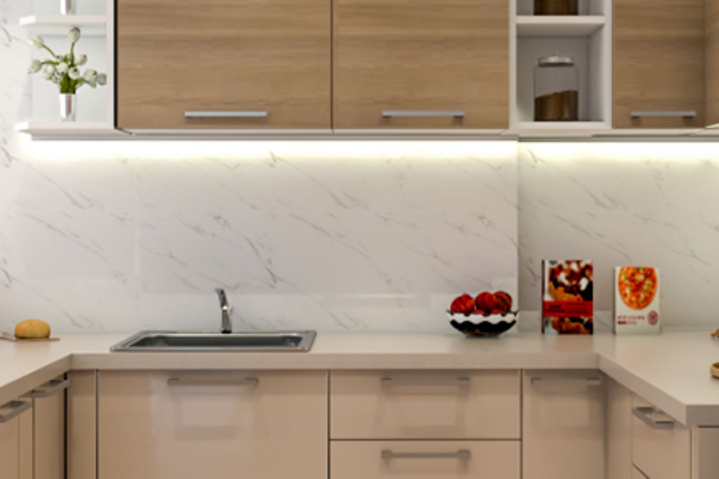 Glossy White Kitchen Wall Tiles - Livspace