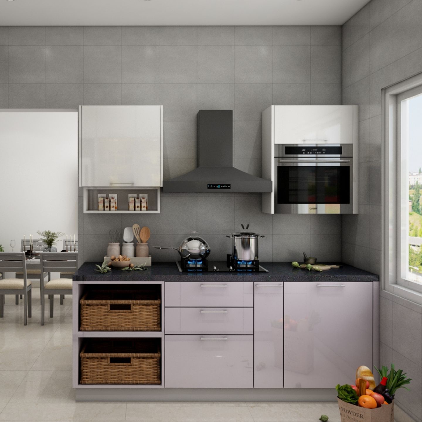 Grey Wall Tiles Design For Kitchens - Livspace