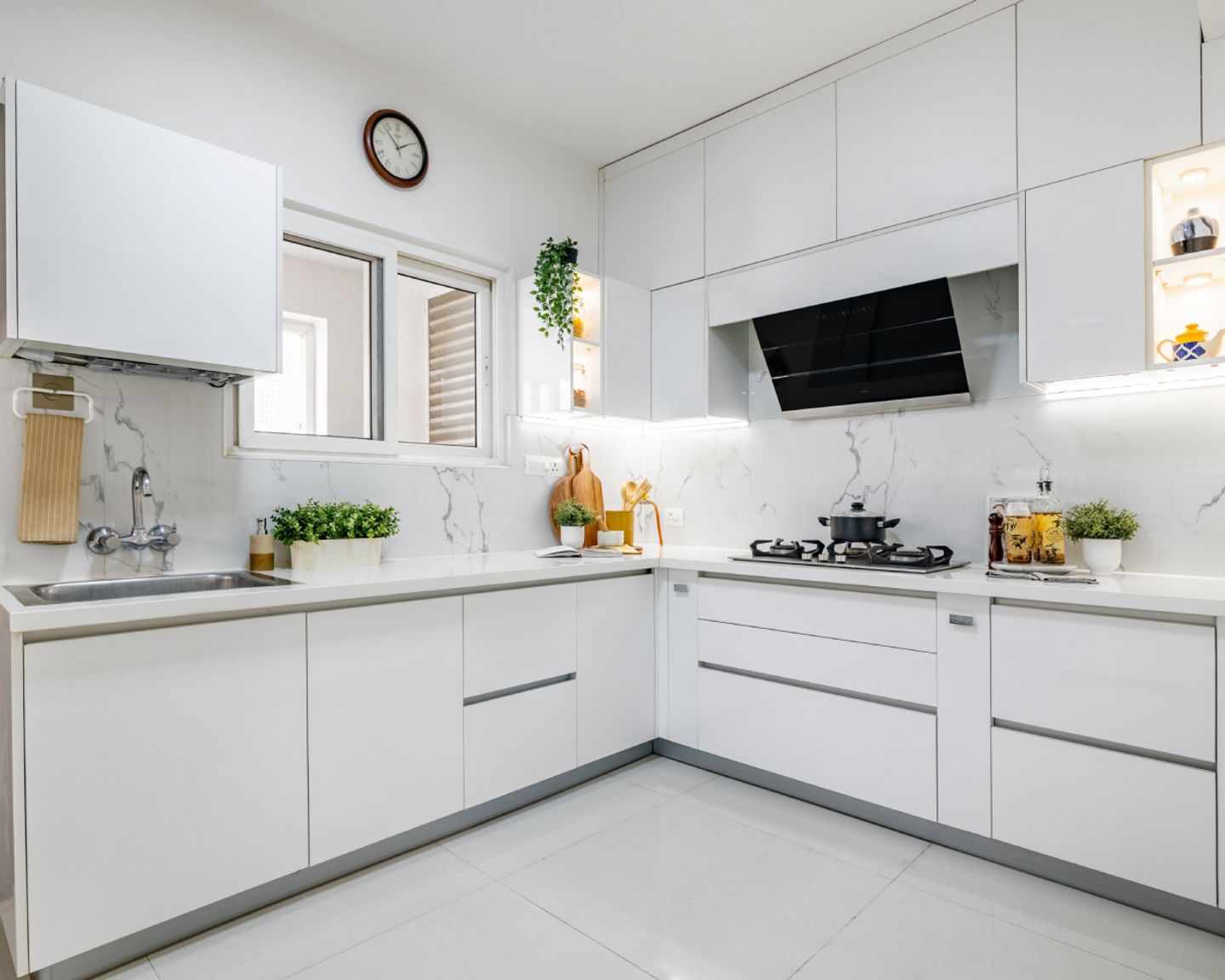 Glossy White Ceramic Wall Tiles For Kitchens - Livspace