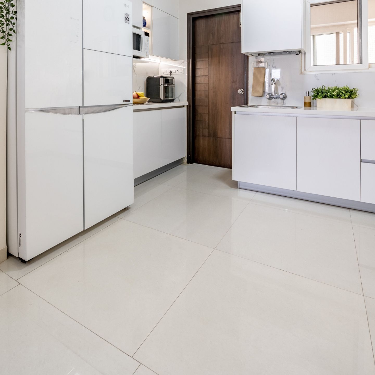 Beige Ceramic Floor Tiles With A Glossy Finish - Livspace