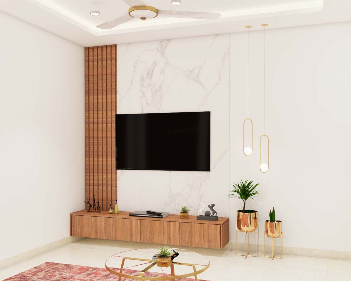 Contemporary Spacious Marble Themed TV Unit | Livspace