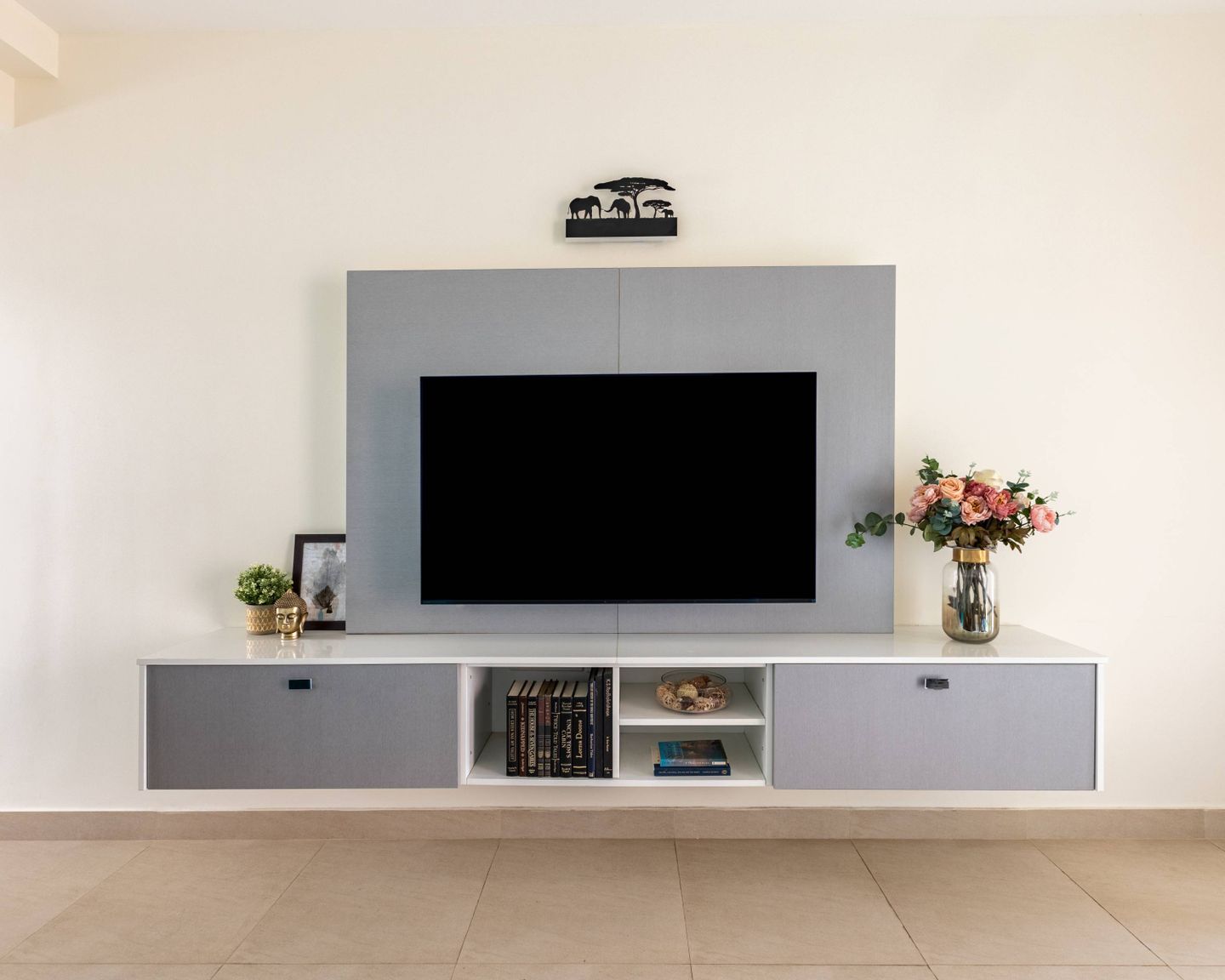 Sleek TV Unit Design For Halls Livspace