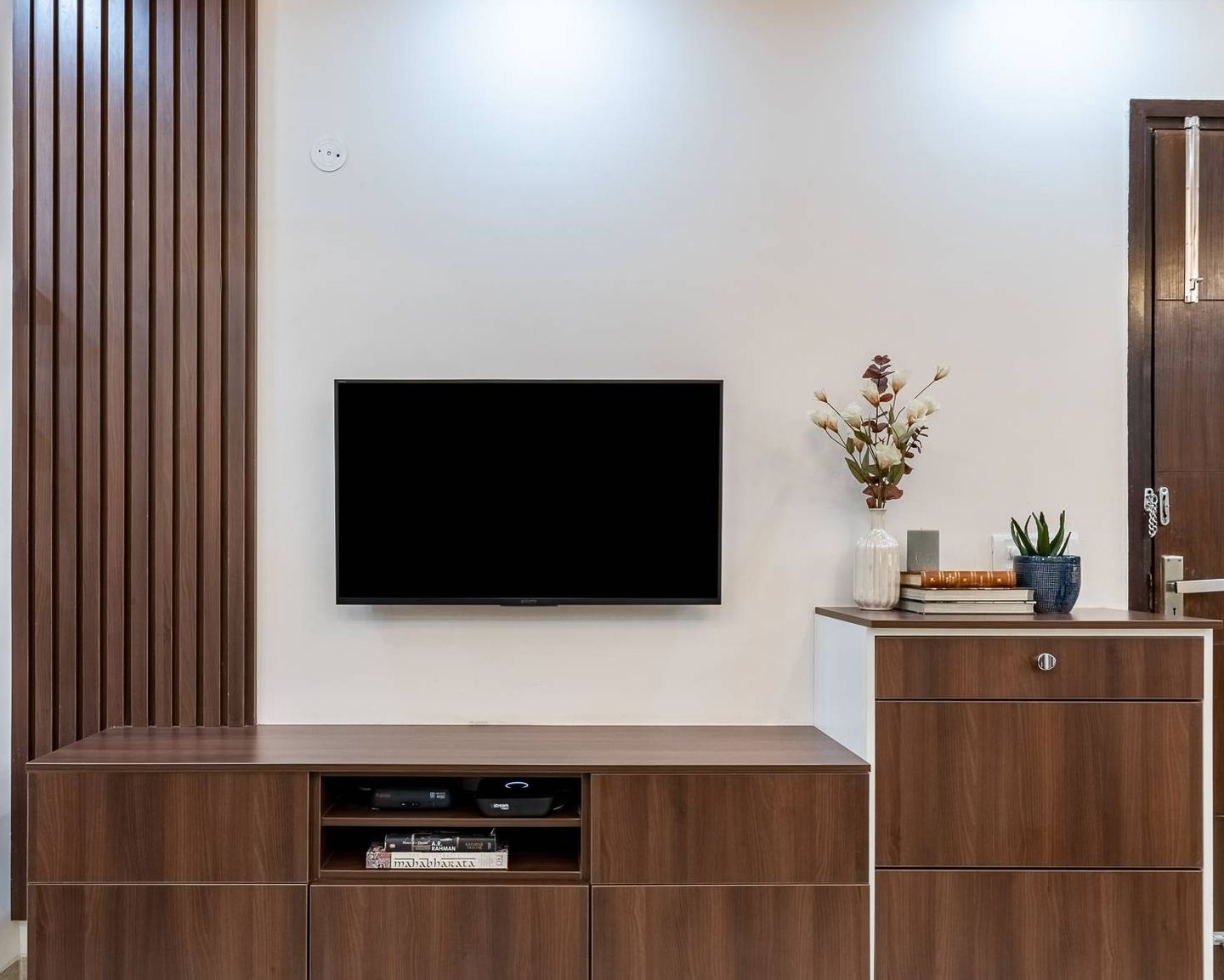 Modern TV Unit With Suede Finish | Livspace
