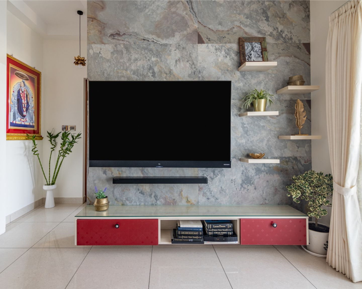 Red And White TV Unit - Livspace