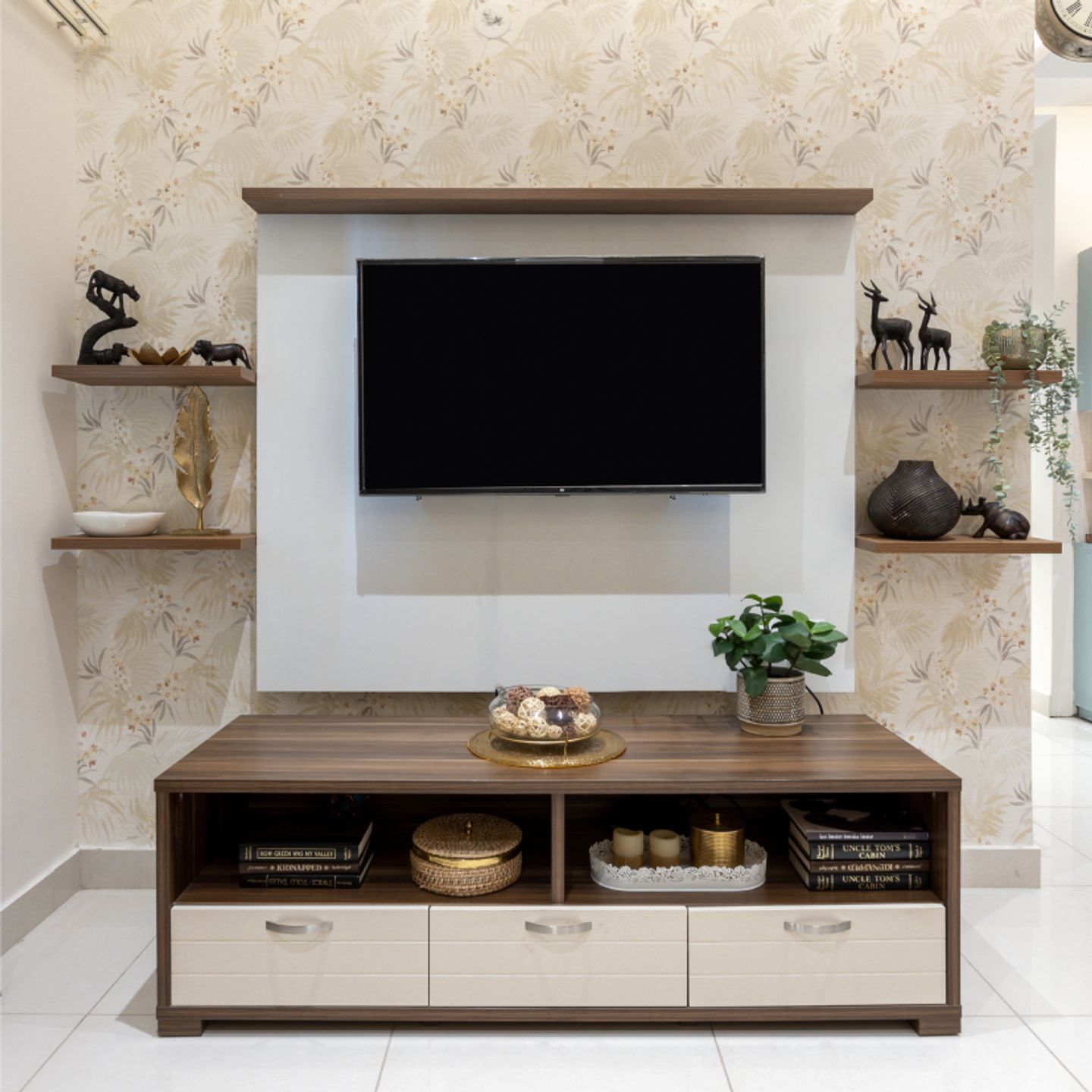 TV Unit Design With Wooden Details Livspace
