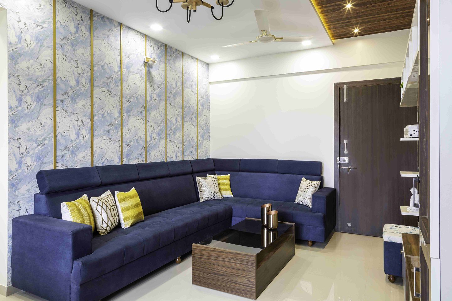 Gold, White, And Blue Hall Wall Colour Combination | Livspace