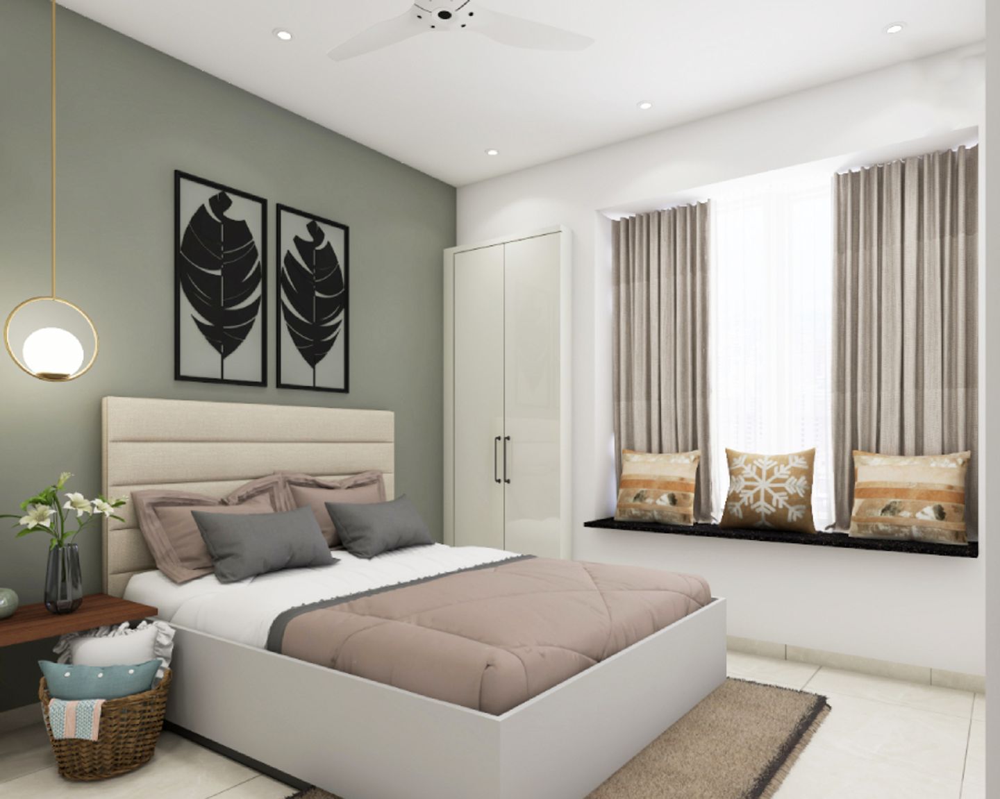 Modern Pastel Green Bedroom Colours With Wall Art