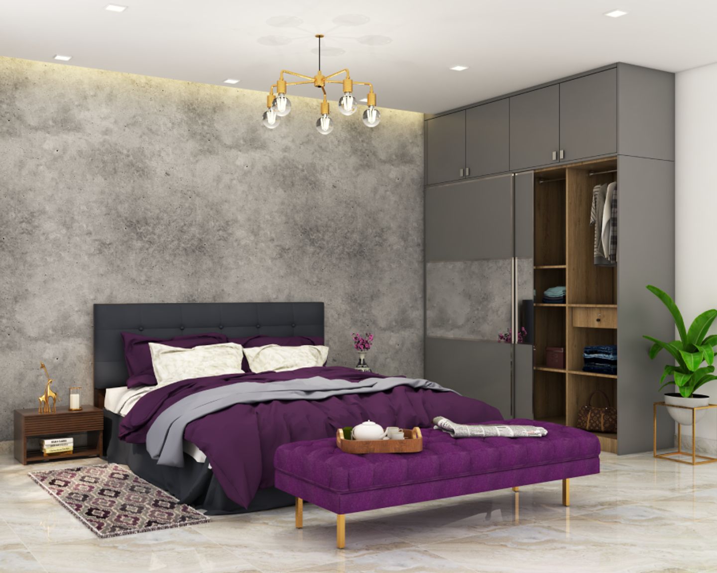 Dark Grey Textured Bedroom Wall Paint - Livspace