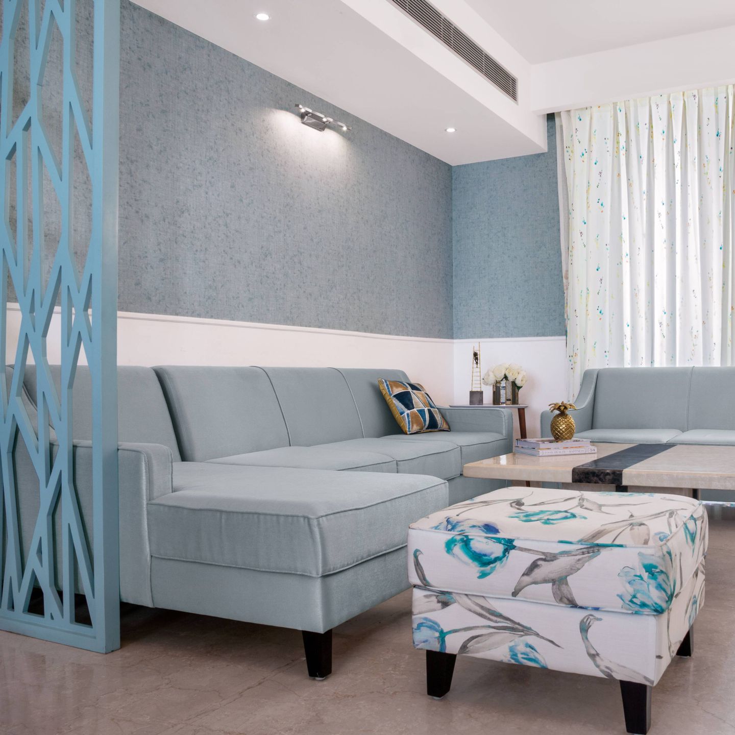 Textured Blue Wallpaper Design - Livspace