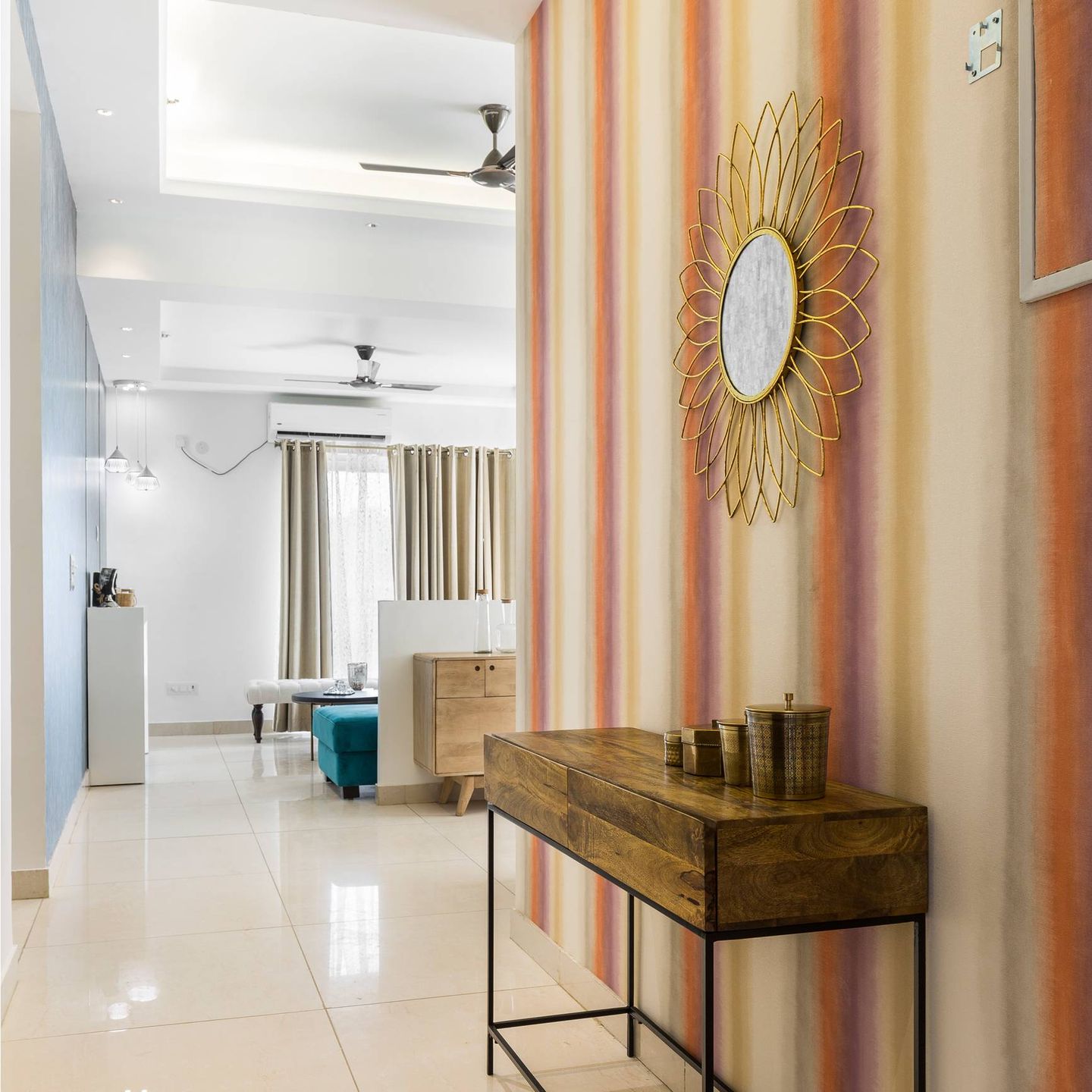 Multicolour Striped Wallpaper Design For Foyers - Livspace