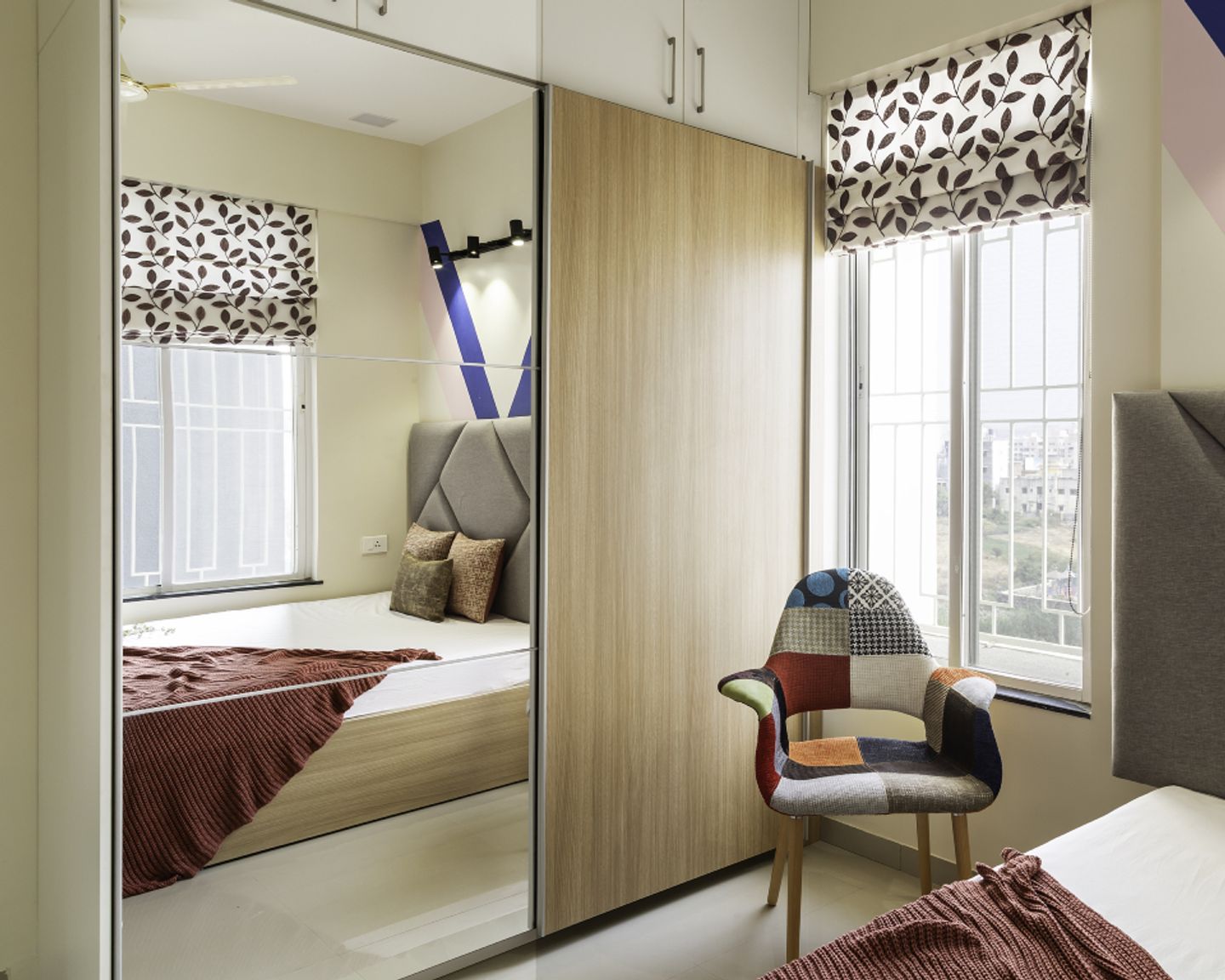 Bedroom Wardrobe With A Wooden Texture - Livspace