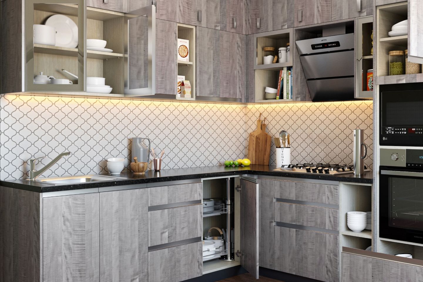 Moroccan Ceramic Kitchen Tile Design In White | Livspace