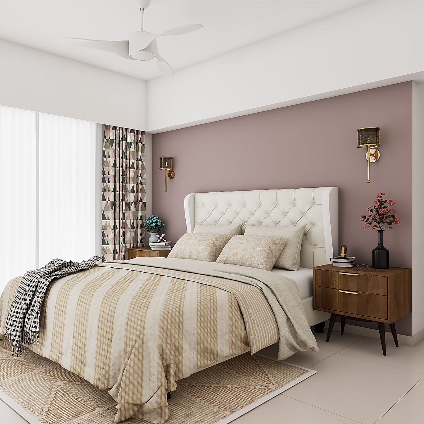 Rose Pink Modern Wall Paint Design For Bedrooms | Livspace