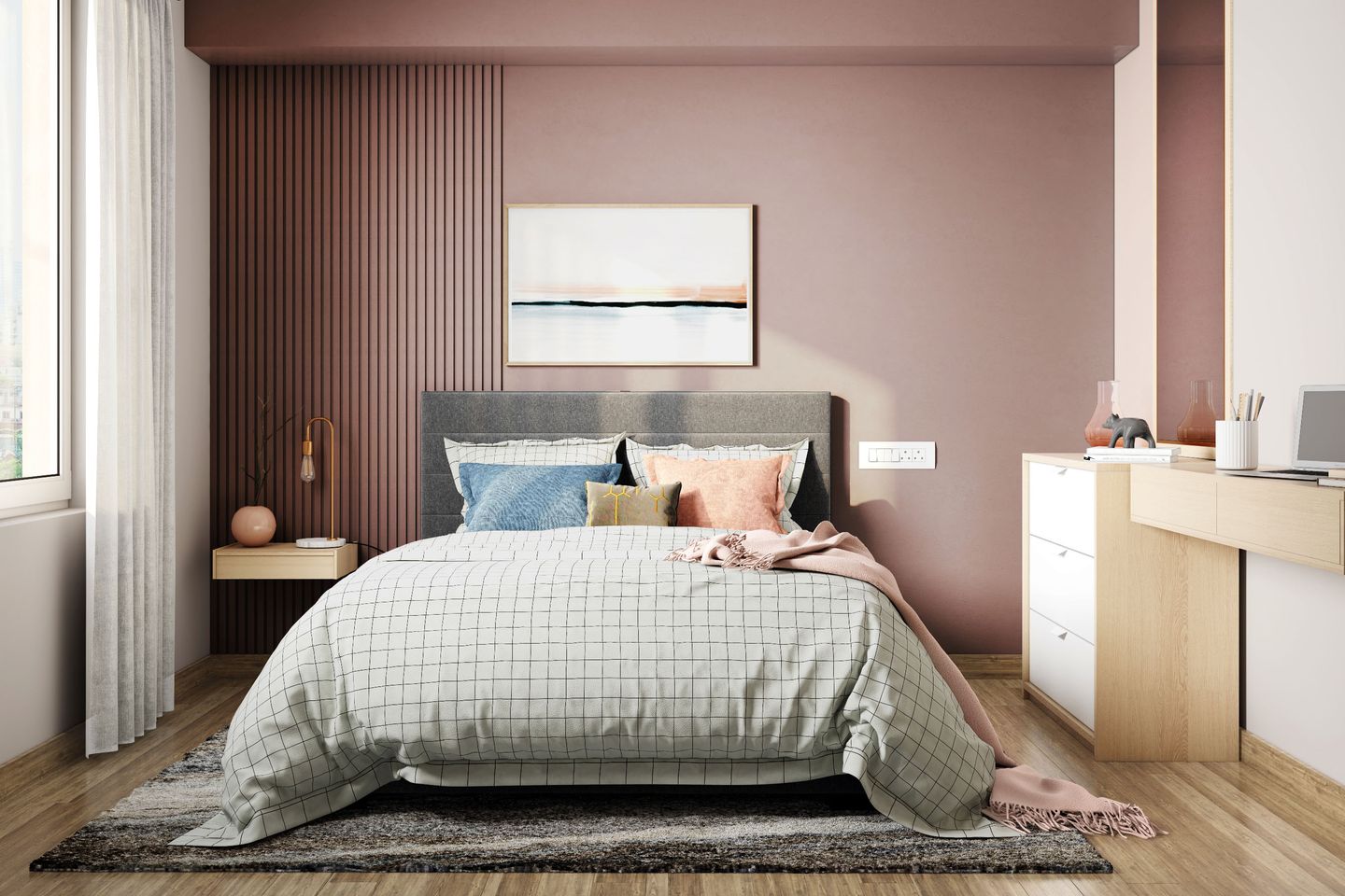 Dusty Pink Bedroom Wall Paint Design With Modern Aesthetics | Livspace