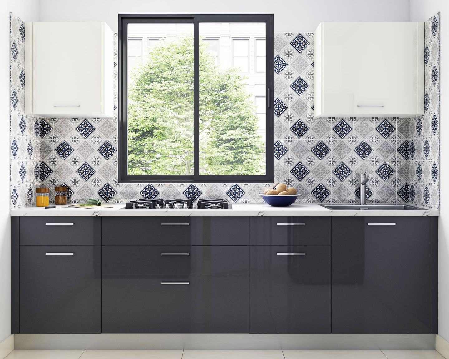 MoroccanStyle Square Ceramic Blue And Grey Kitchen Wall Tiles Livspace