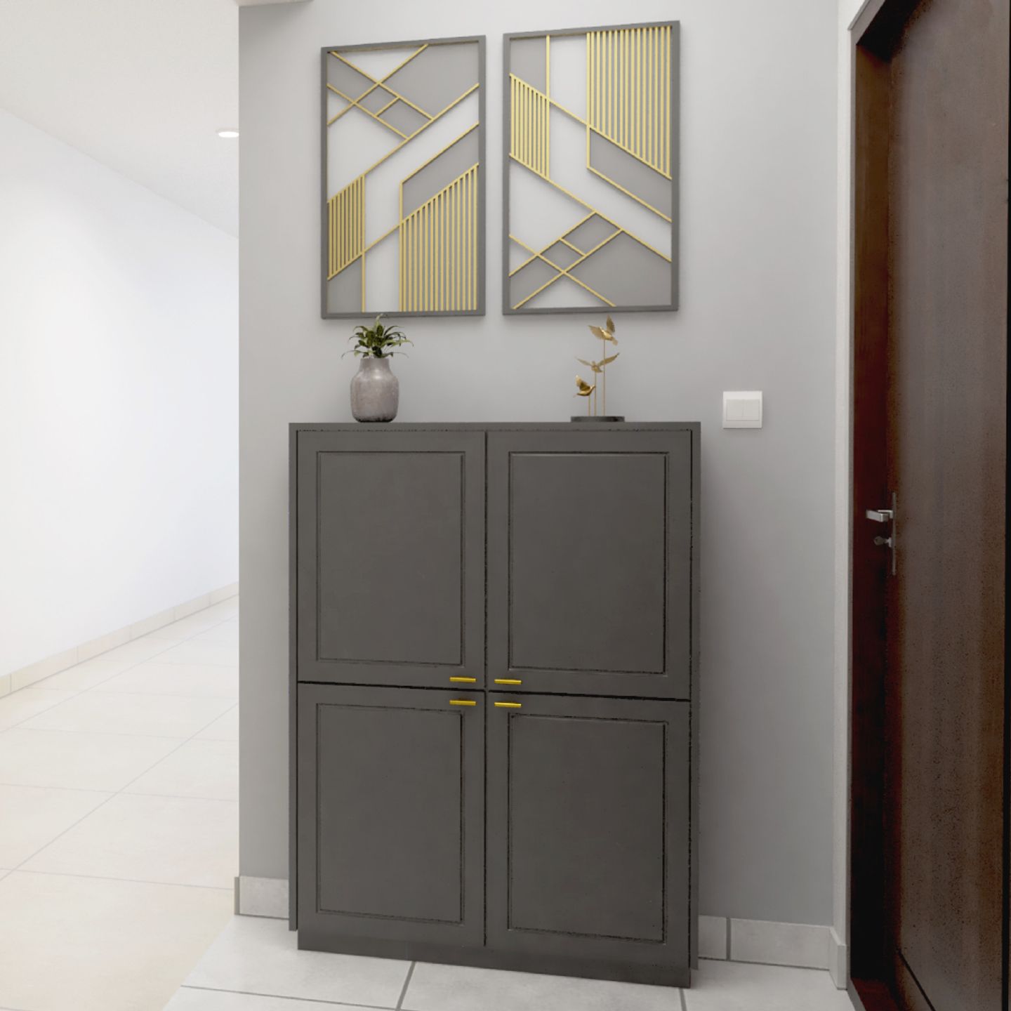 Contemporary Foyer Design With Grey Storage Unit - Livspace