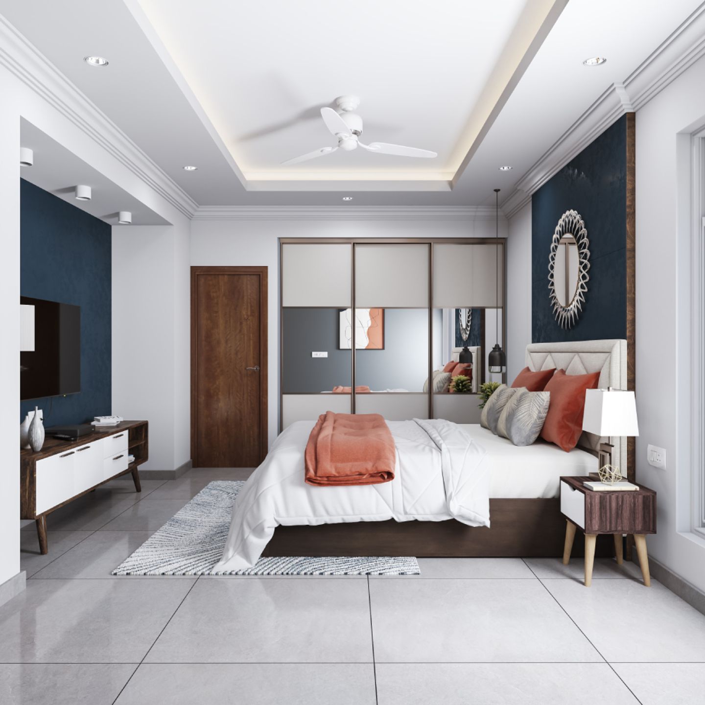 Large Square Grey Flooring Design For Bedrooms - Livspace