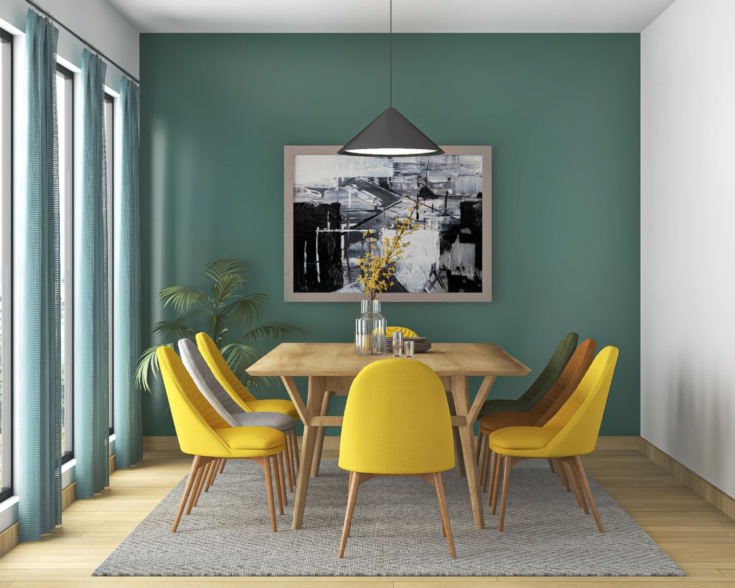 Sea-Green Dining Room Wall Paint Design | Livspace
