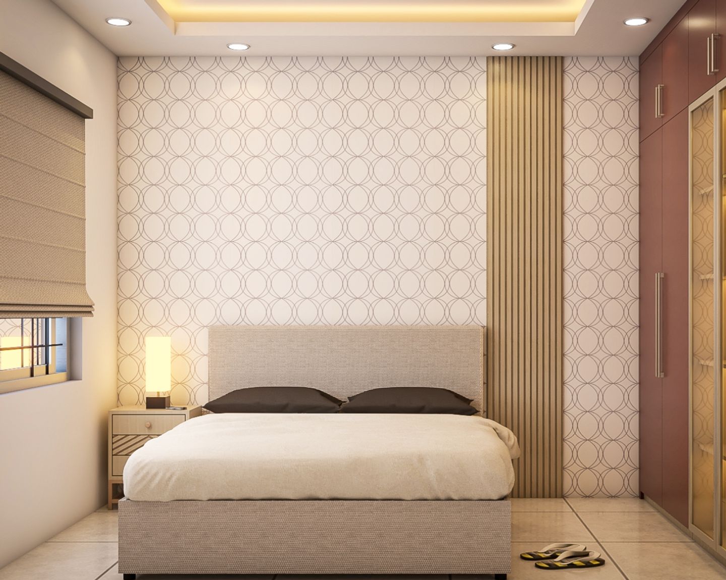 White And Black Geometric Modern Wallpaper Design For Bedrooms | Livspace