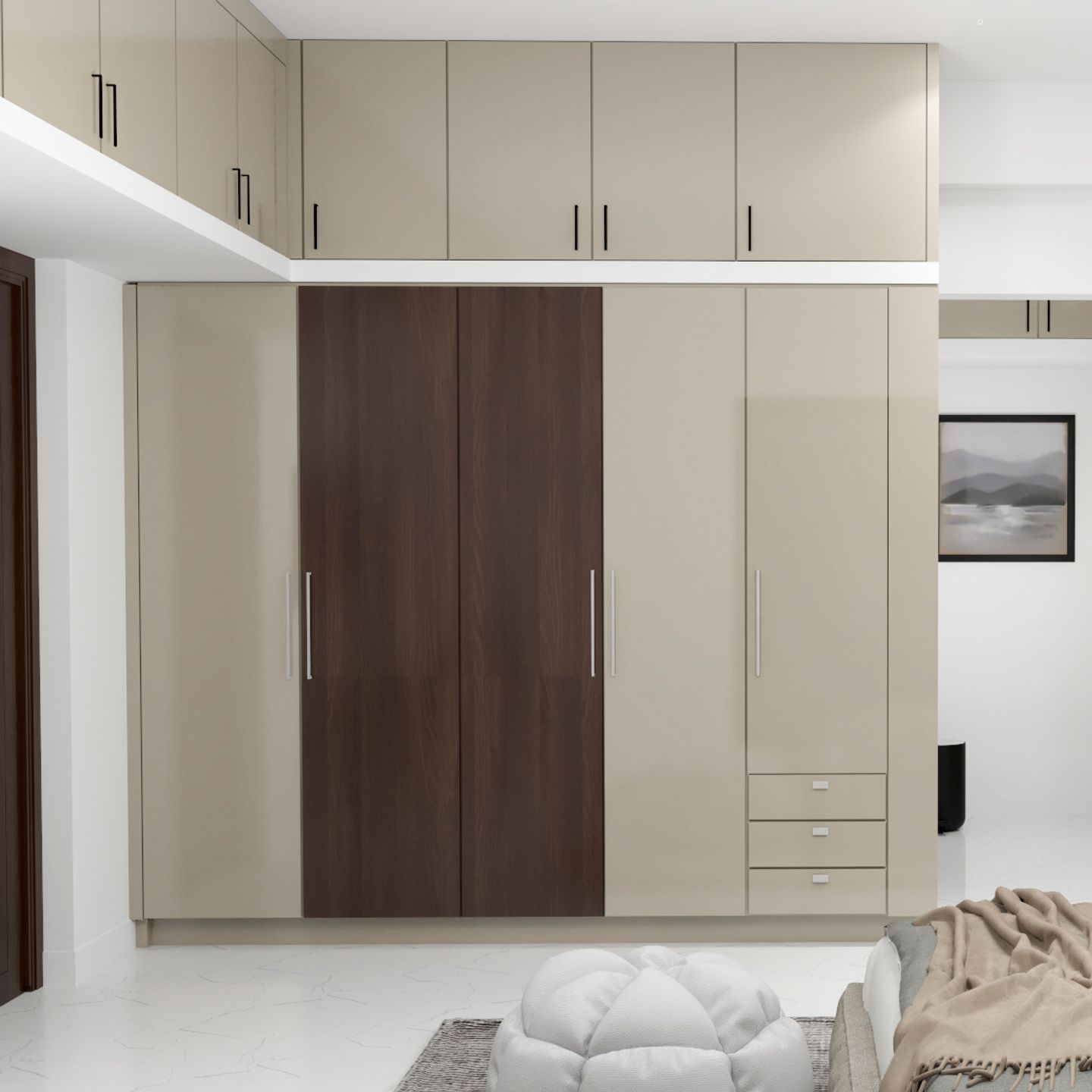 Brown And Cream Spacious Bedroom Cupboard Design | Livspace