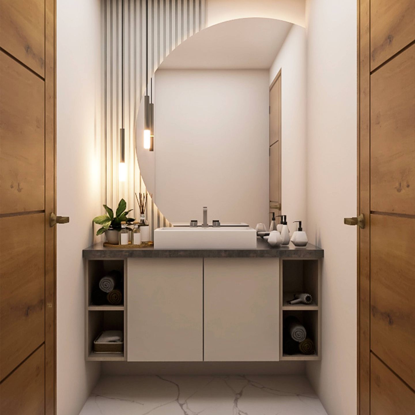 Compact Bathroom Design Idea With Vanity Cabinet Livspace