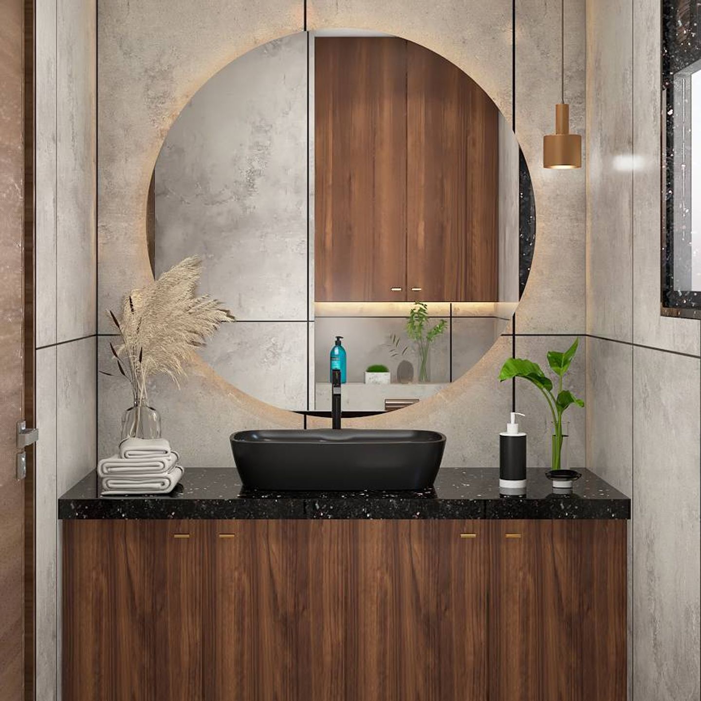 Grey And Wood Bathroom Design - Livspace