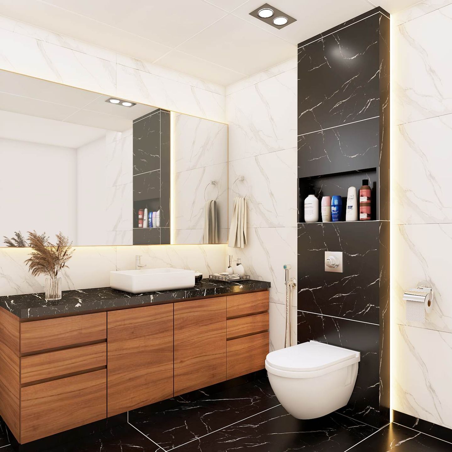 Bathroom Design With A Backlit Mirror - Livspace
