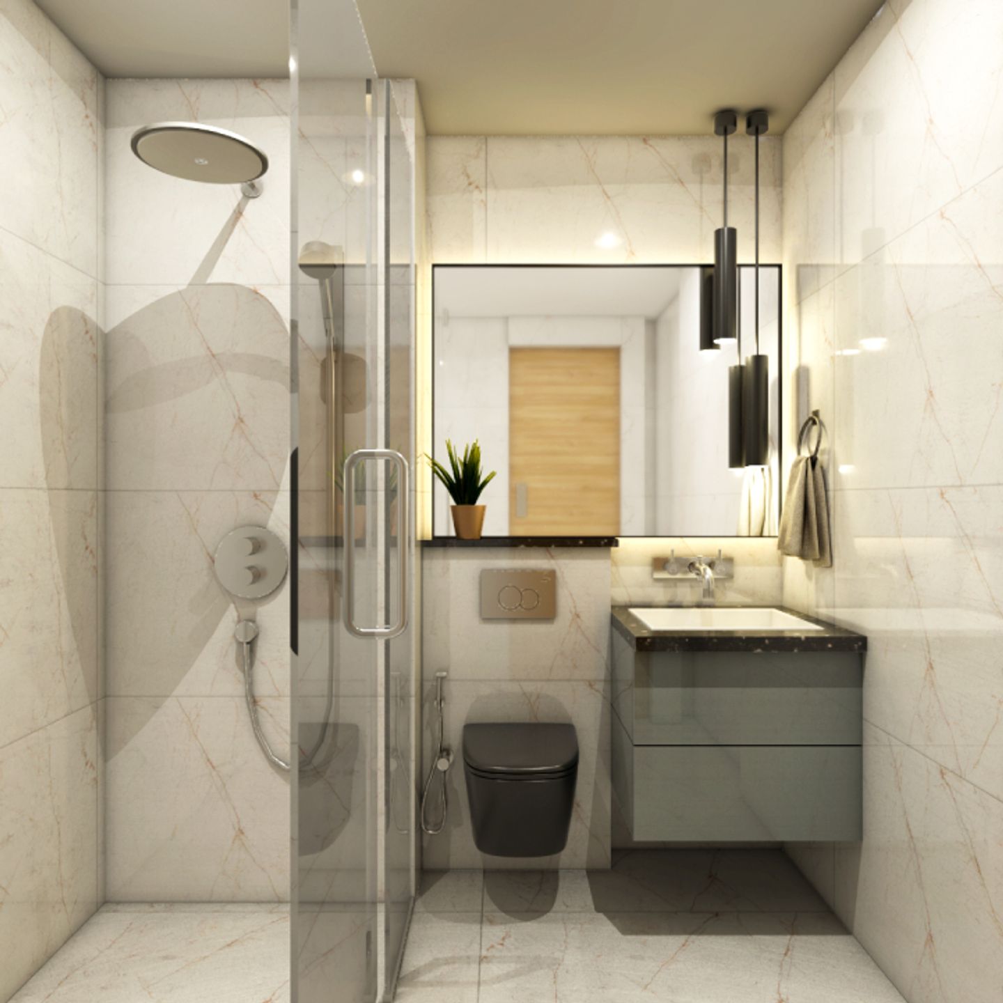 Modern Beige Bathroom Design - Livspace