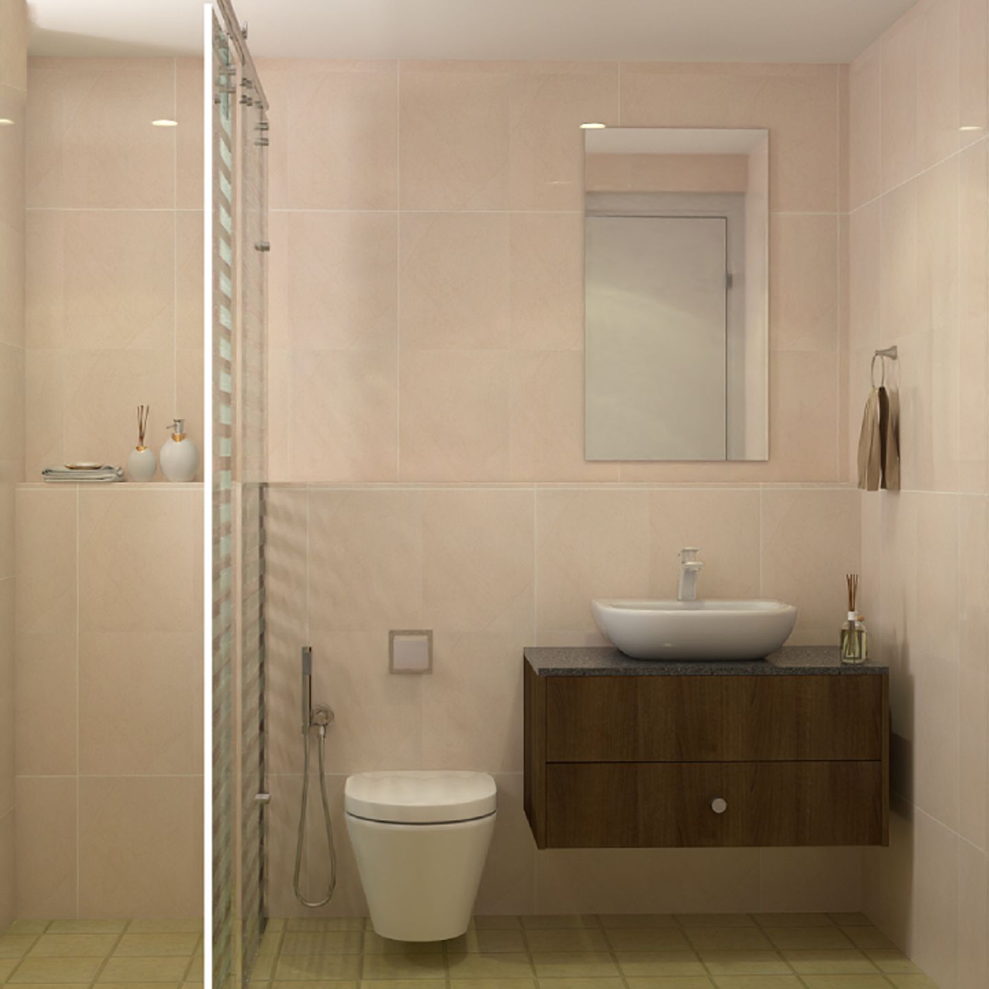 7X5 Ft Glossy Beige Bathroom Design - Livspace