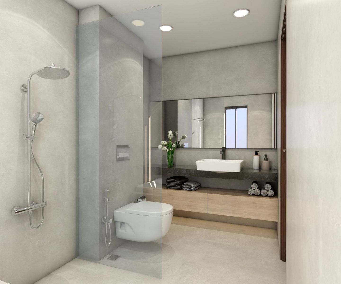 Modern Beige Washroom Design - Livspace