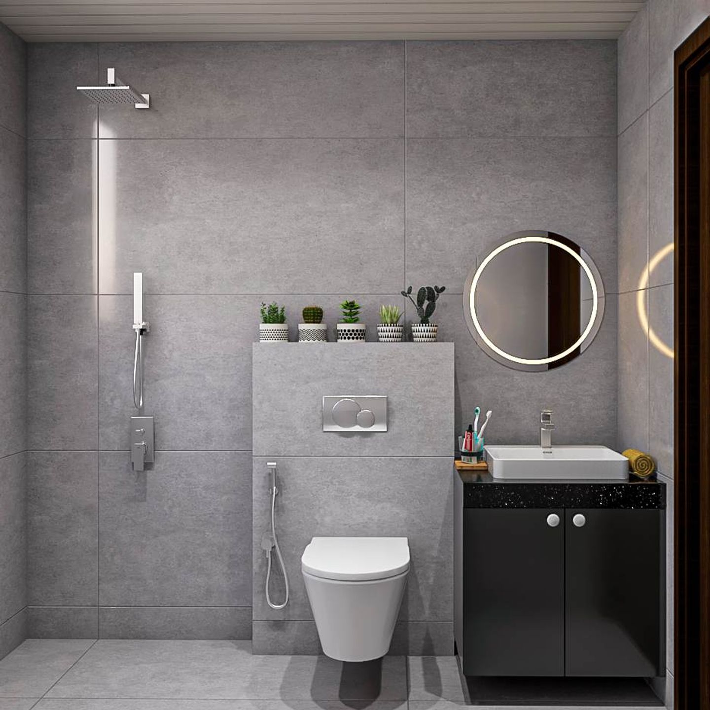 Light Grey Bathroom Design - Livspace