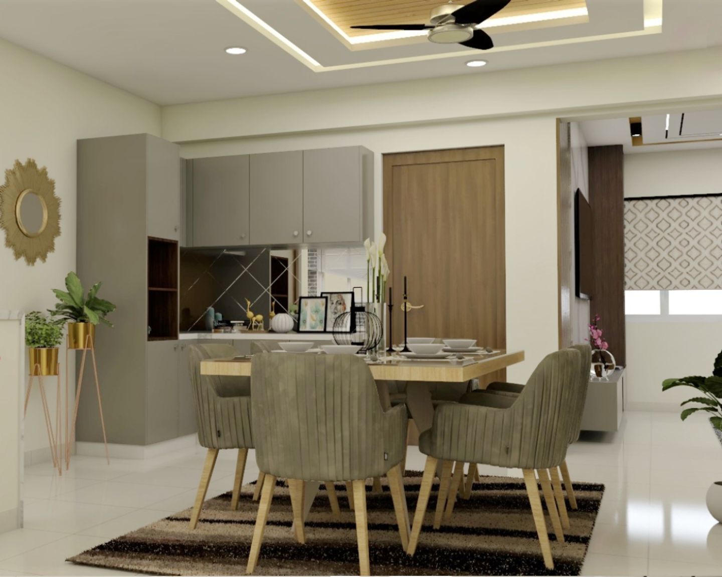 Spacious Dining Room With L-Shaped Crockery Unit | Livspace