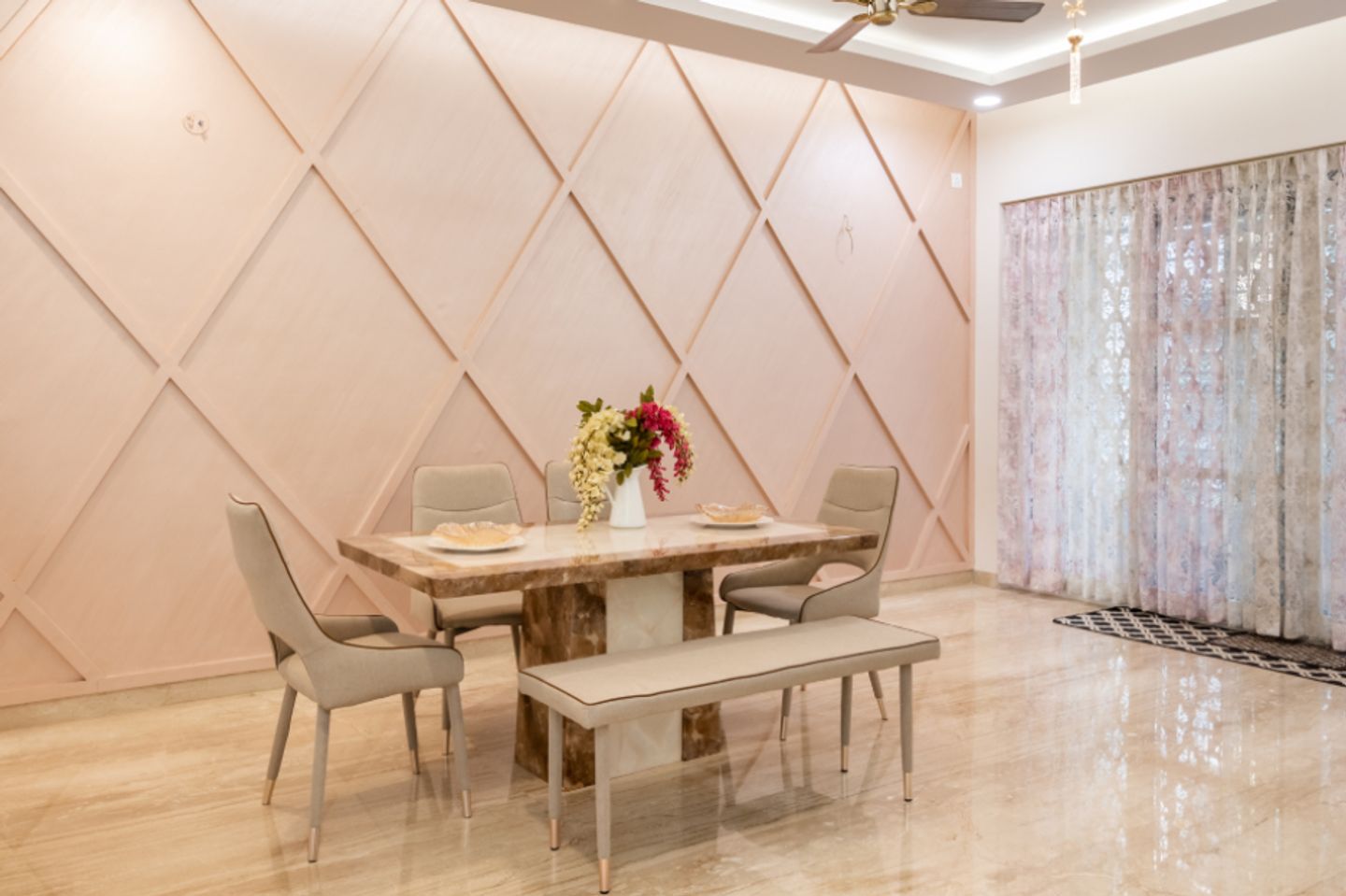 Contemporary Dining Room Design With Geometric Accent Wall