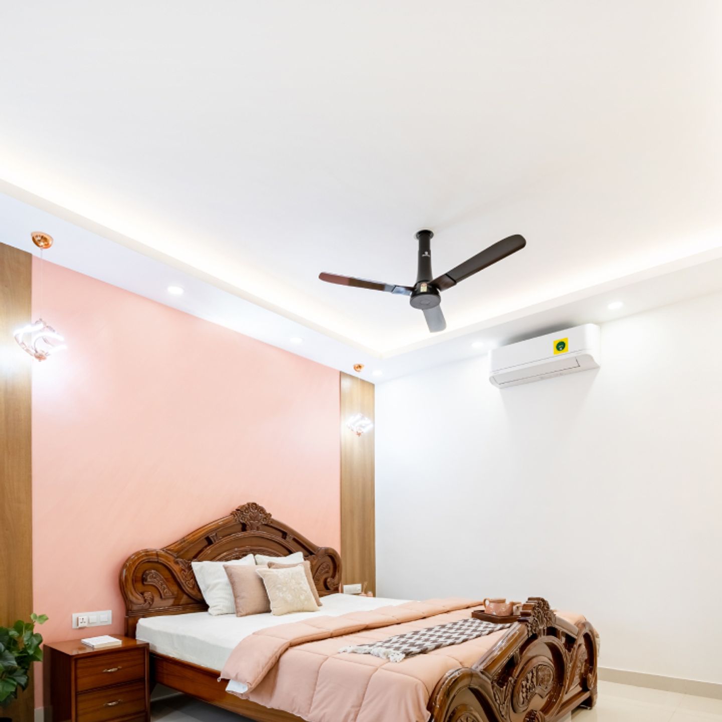 Elegant False Ceiling Design With Pink Shade - Livspace
