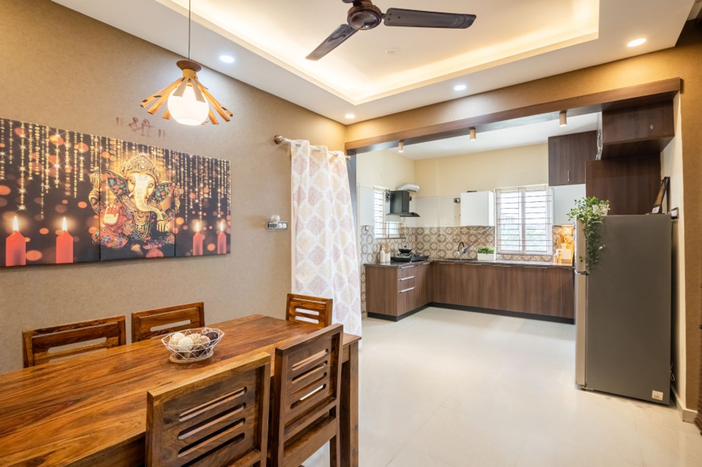 Modern False Ceiling With Beige Marble Flooring | Livspace