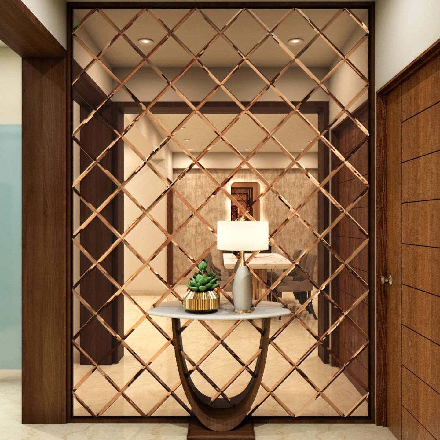 Foyer Design With Criss-Cross Metal Partition - Livspace