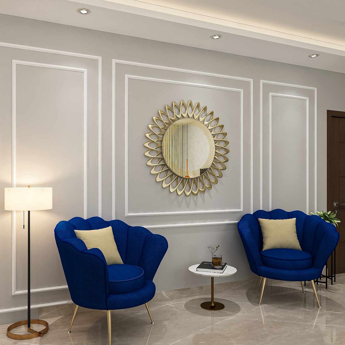 Premium Foyer Design With Blue Upholstered Chairs - Livspace