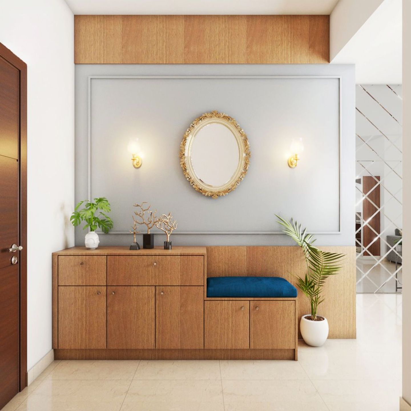 Classic Brown Foyer Design - Livspace