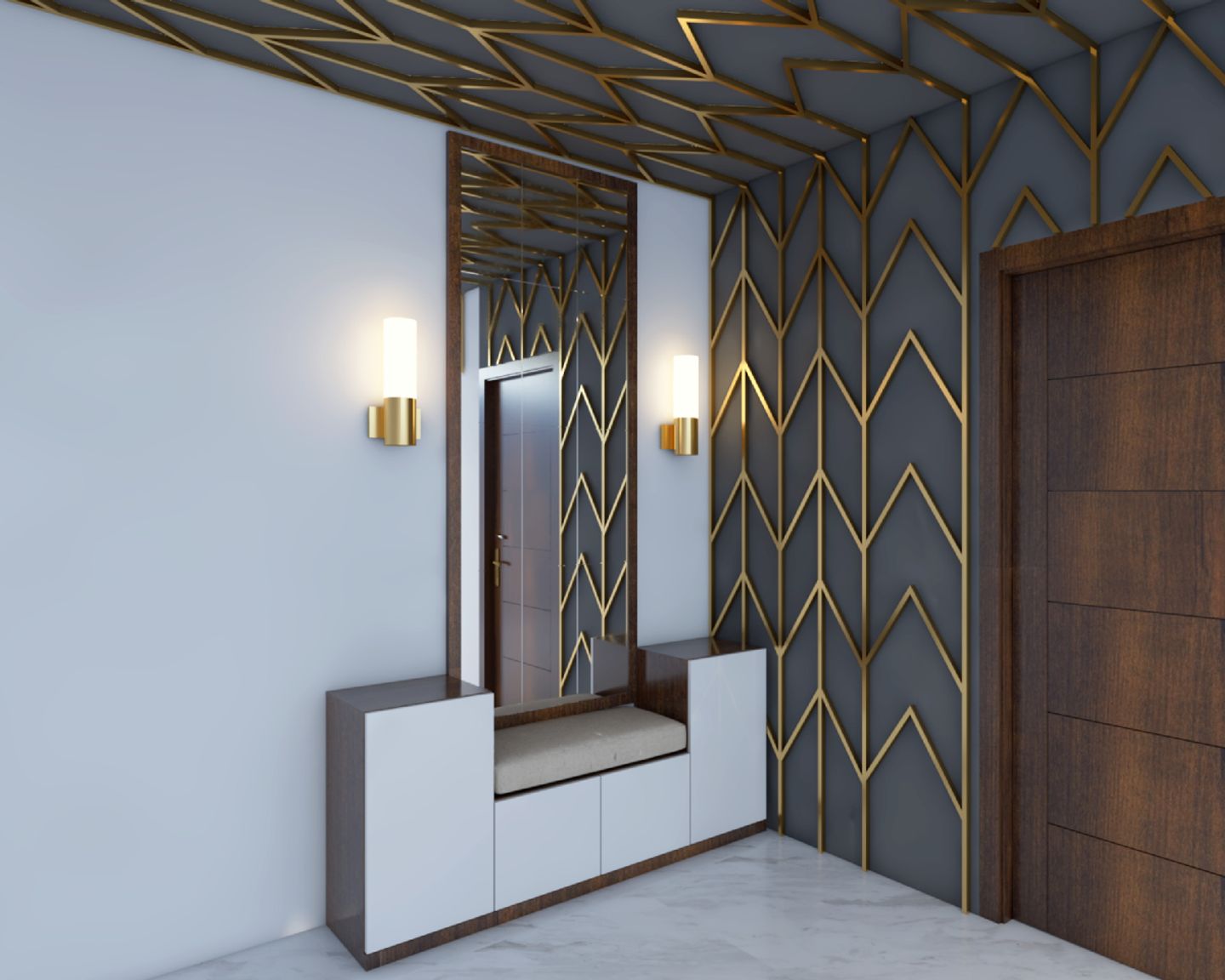 8X5 Ft Foyer Design With Rectangular Mirror - Livspace