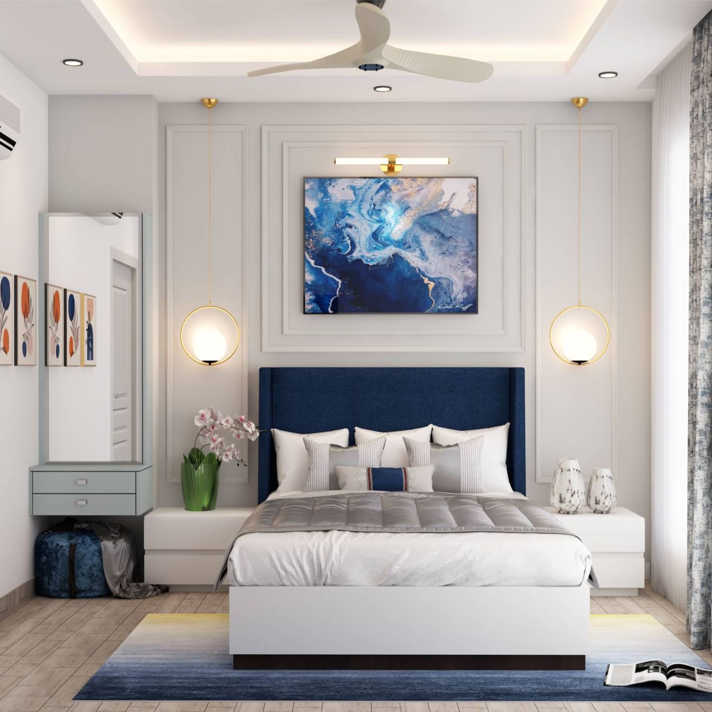 White And Blue Design For Guest Bedrooms - Livspace
