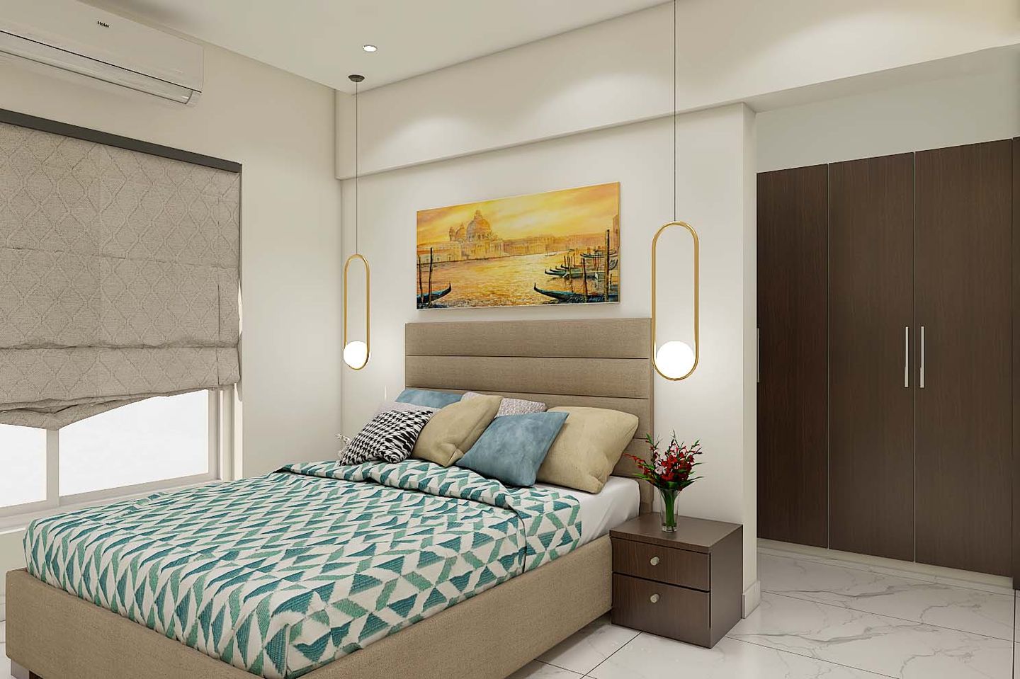 Contemporary Guest Bedroom Design With Swing Wardrobe