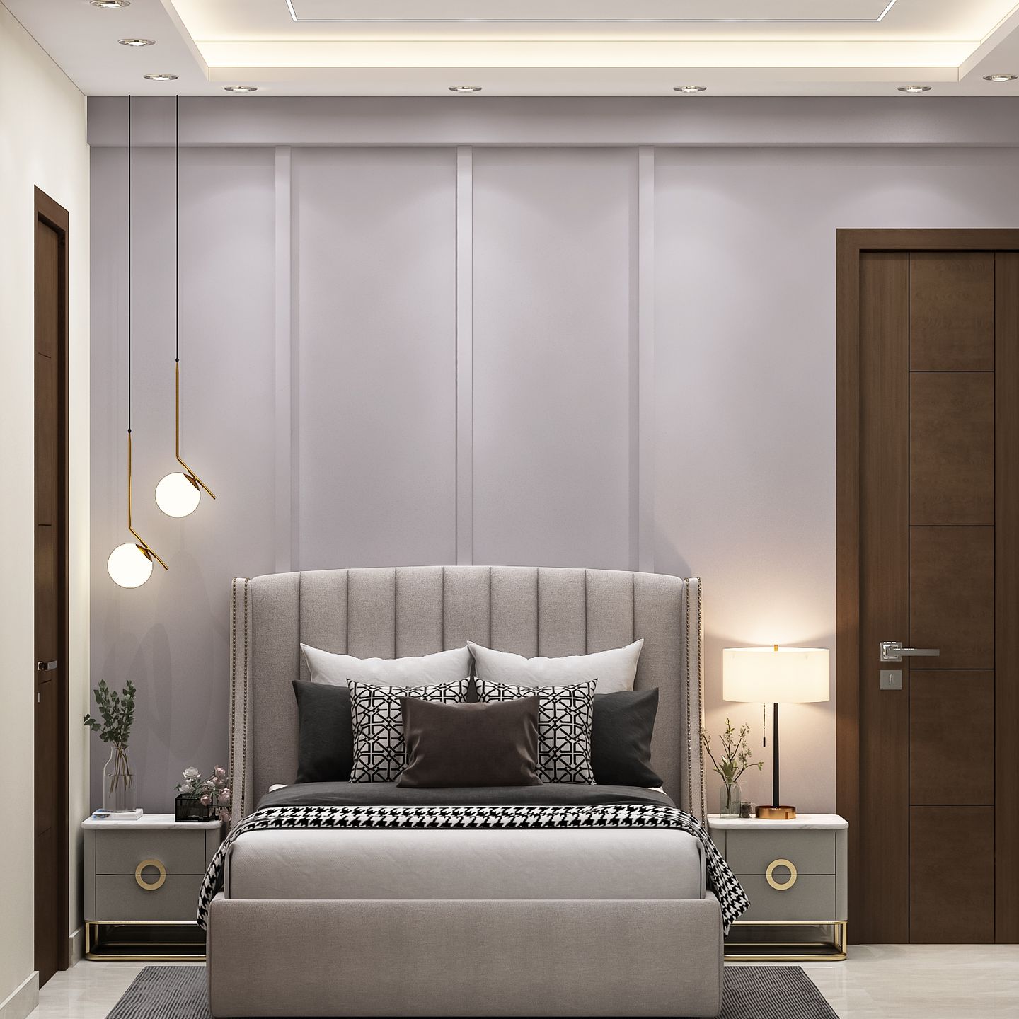 Compact Bedroom Design With Lilac Painted Walls Livspace