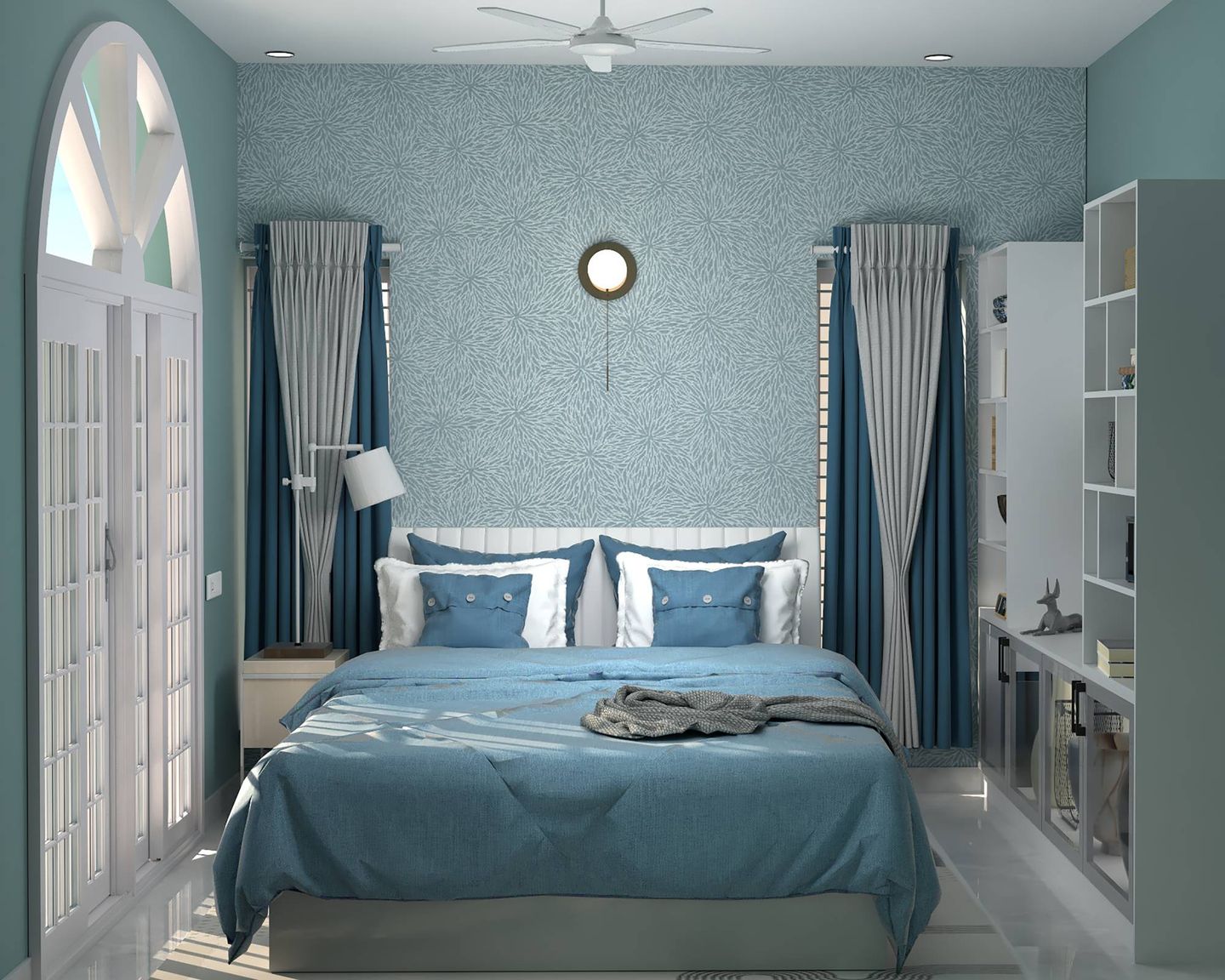 Blue-Toned Guest Bedroom with Scandinavian Style Interior Design - Livspace