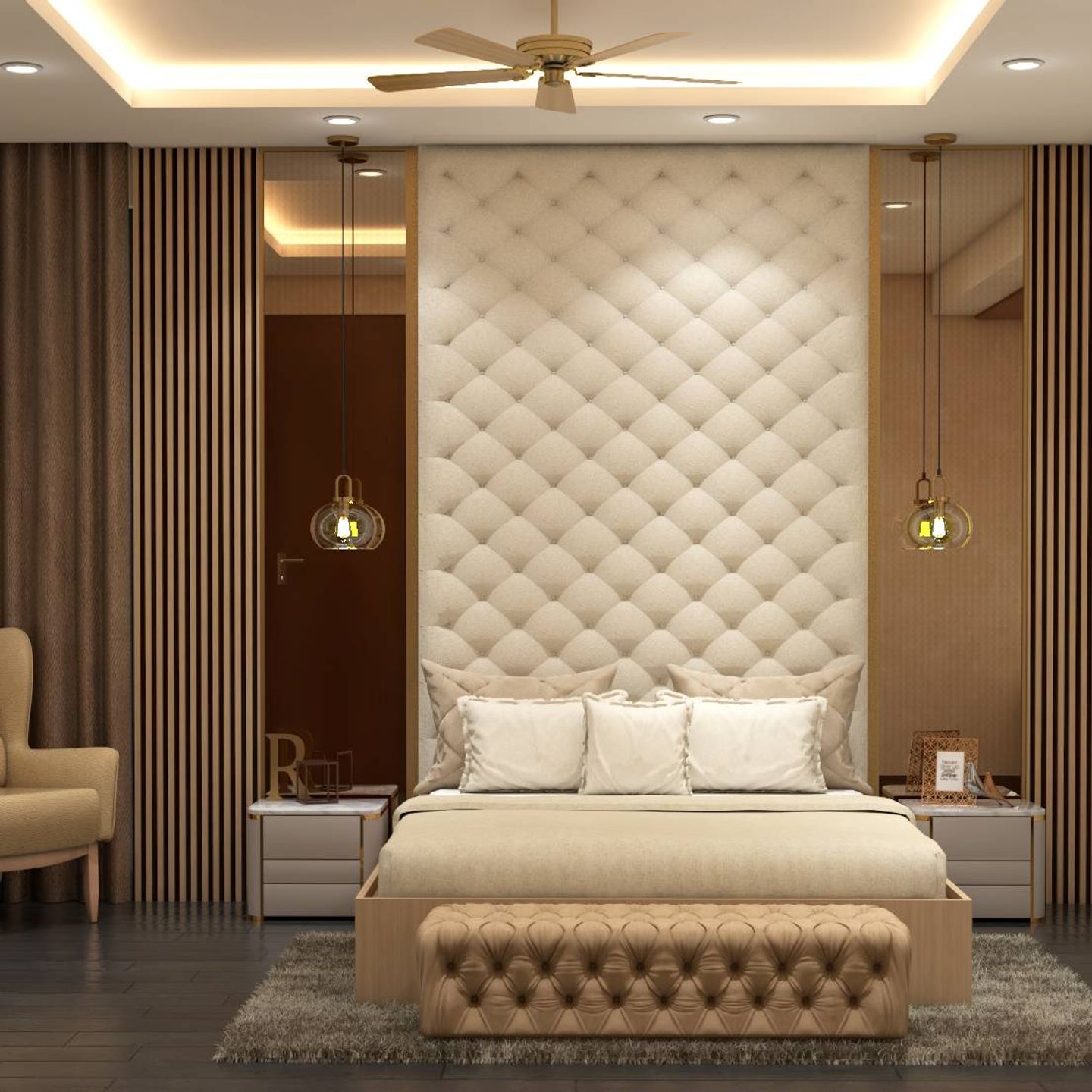 Spacious Bedroom Design With Grey Side Tables Livspace