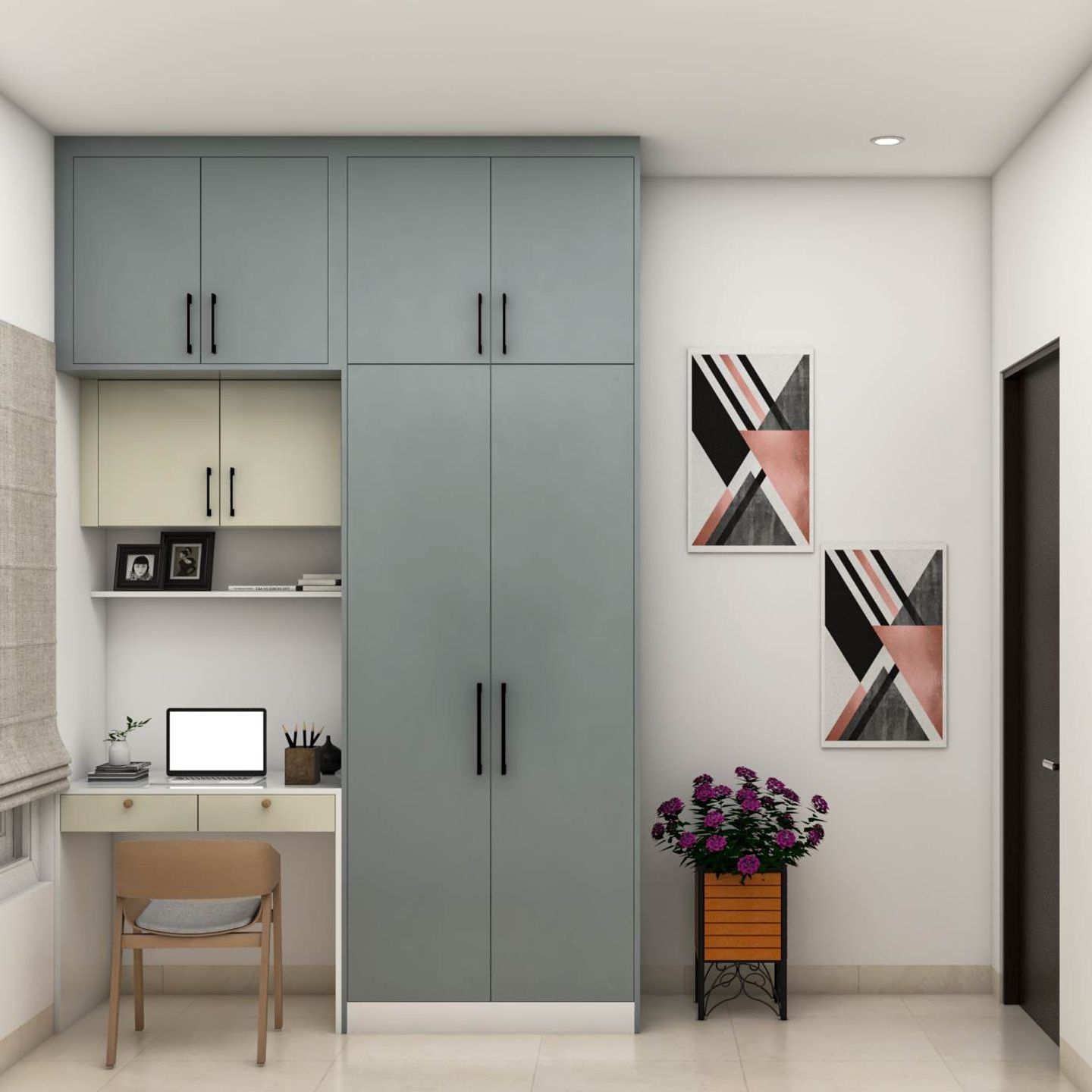 Study Room Design With Grey Wardrobe Unit - Livspace